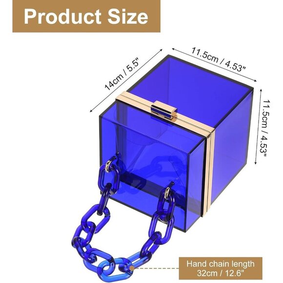 🆕Women Blue Gold Acrylic Clear Clutch Square Evening Box Handbag Wedding Party - Picture 2 of 6